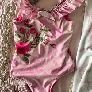 Love Shack Fancy girls Floral Pink Ruffled swinsuit
